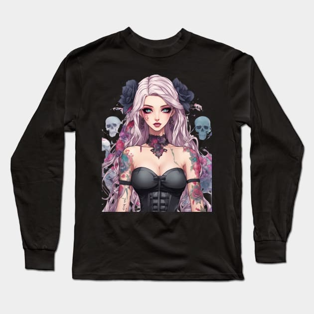 Ethereal Despair Heart of an Emo Goth Anime Girl Long Sleeve T-Shirt by animegirlnft